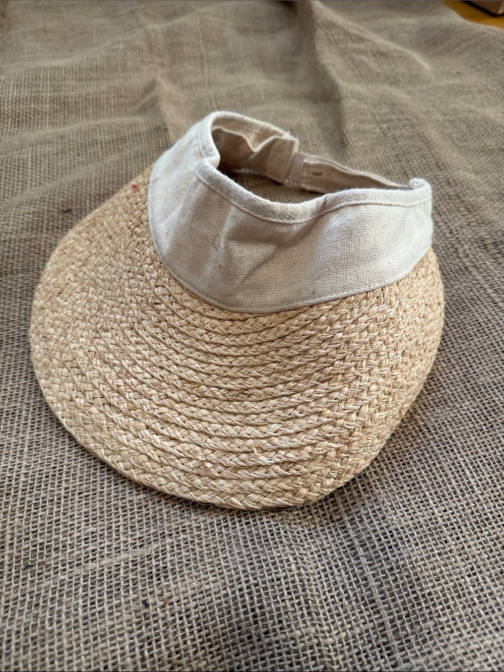 Scala Natural Straw Visor with Cream Fabric Band